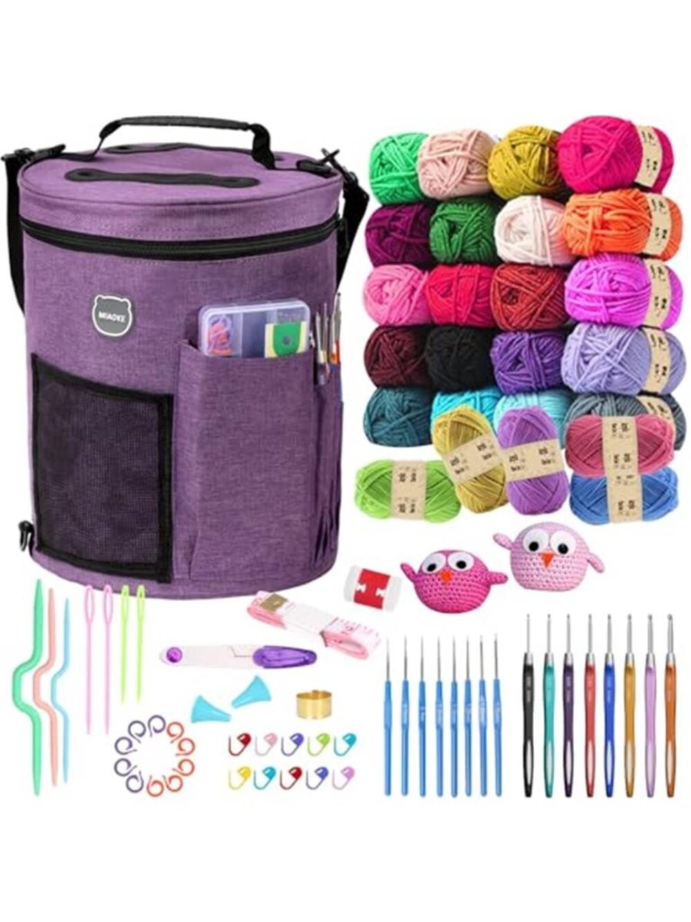 79pc Crochet Kit Yarn Storage Organizer Bag Beginner Knitting Supplies Travel